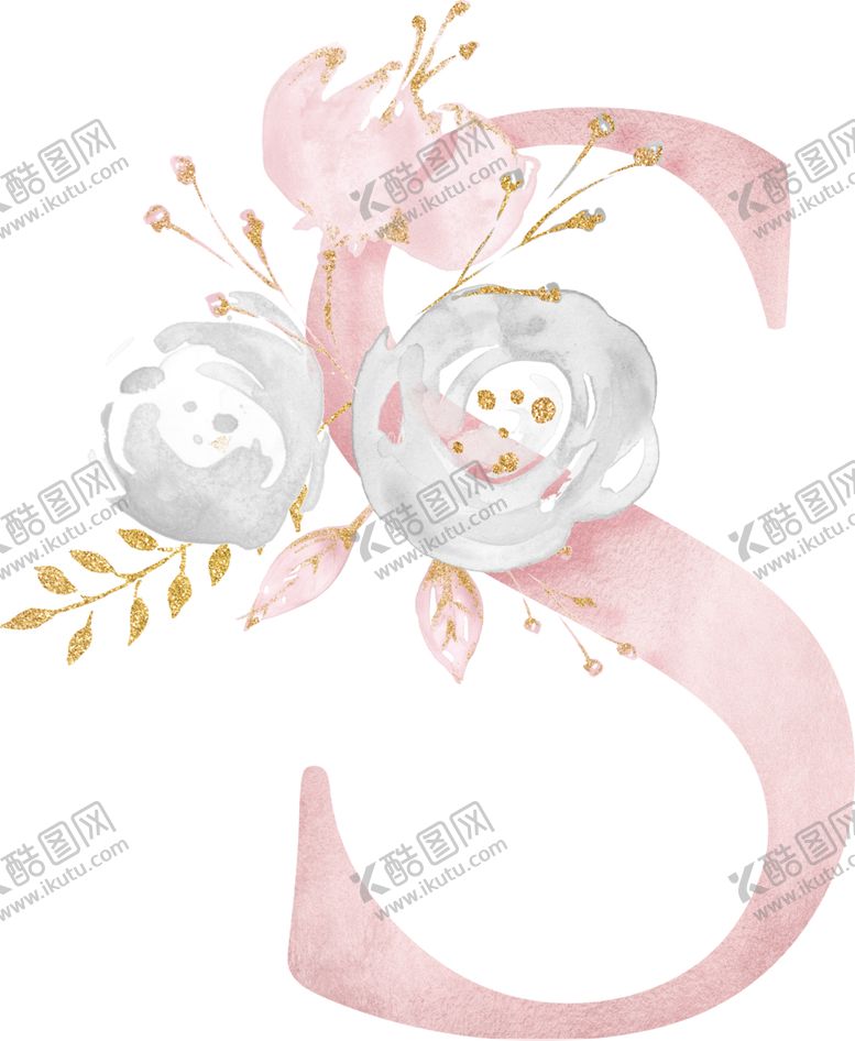 编号：19323510062007208816【酷图网】源文件下载-金粉鲜花字母数字素材