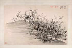 水墨画清朝场景松树风景清朝建筑