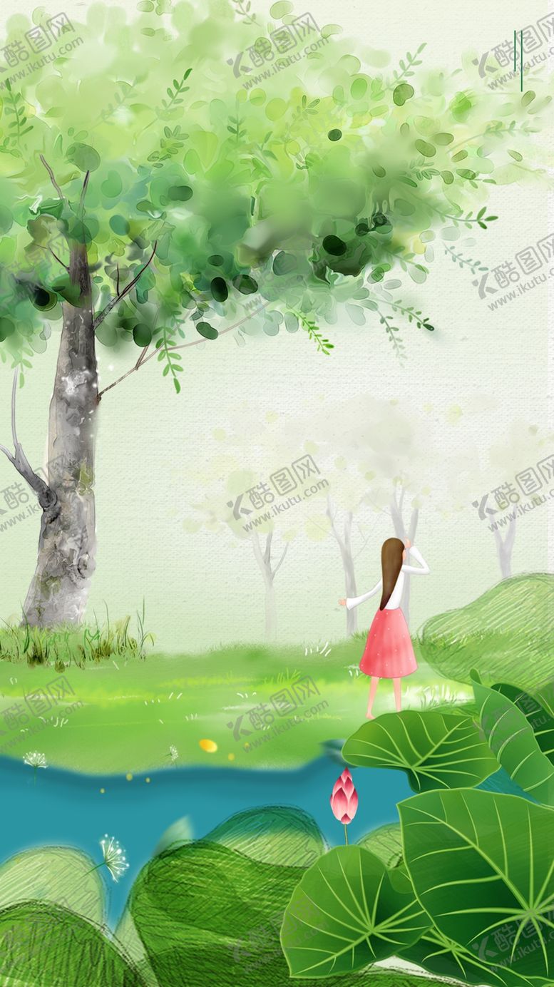 编号：36848709221434204890【酷图网】源文件下载-绿色插画手机壁纸