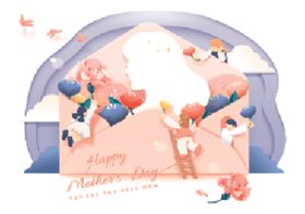 梦幻粉色母情节立体贺卡