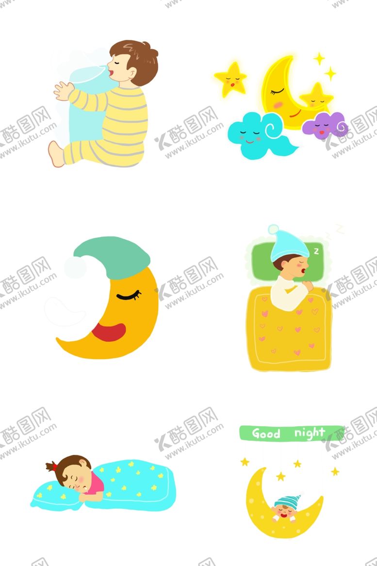 编号：56442506260706573556【酷图网】源文件下载-世界睡眠日手绘卡通小物件
