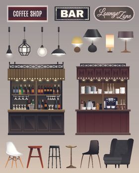 酒吧内部陈列架家具物品