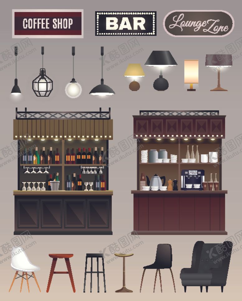编号：83913910290939533578【酷图网】源文件下载-酒吧内部陈列架家具物品