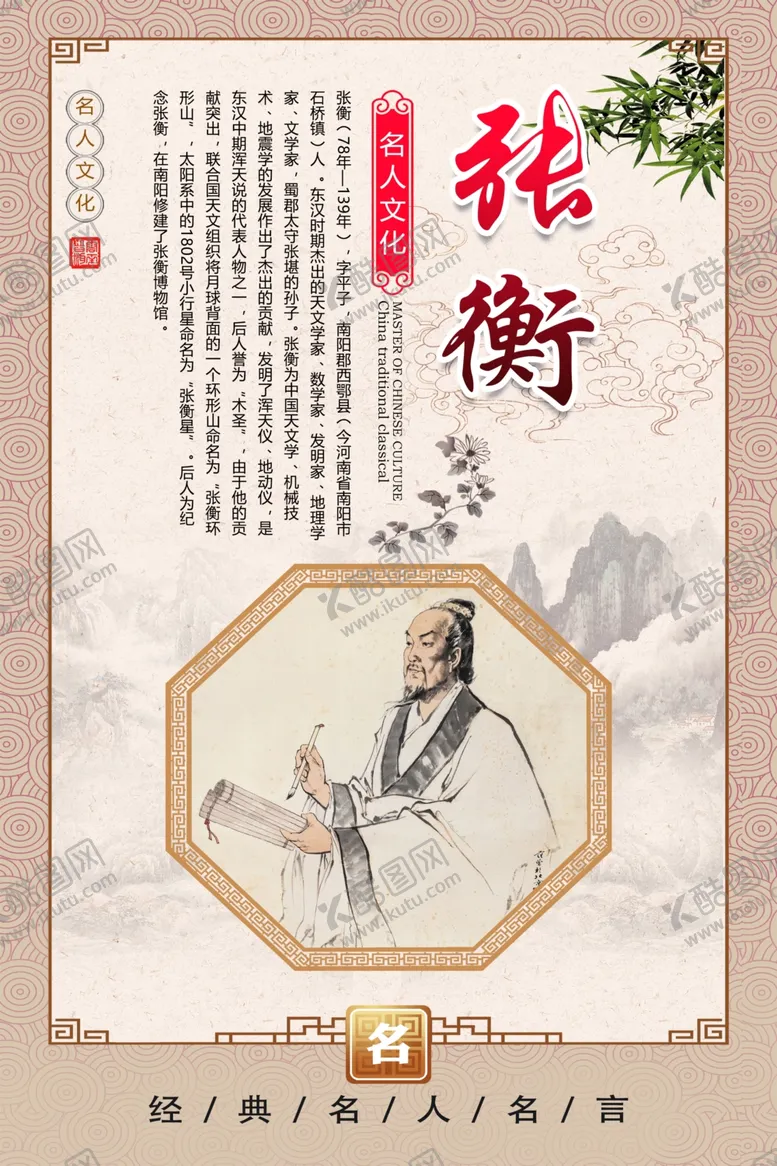 编号：39763301310539417197【酷图网】源文件下载-名人名言介绍展板 张衡