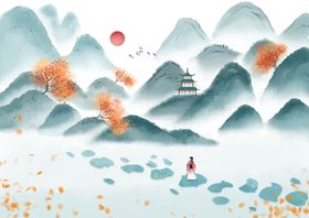 山水复古传统背景海报素材