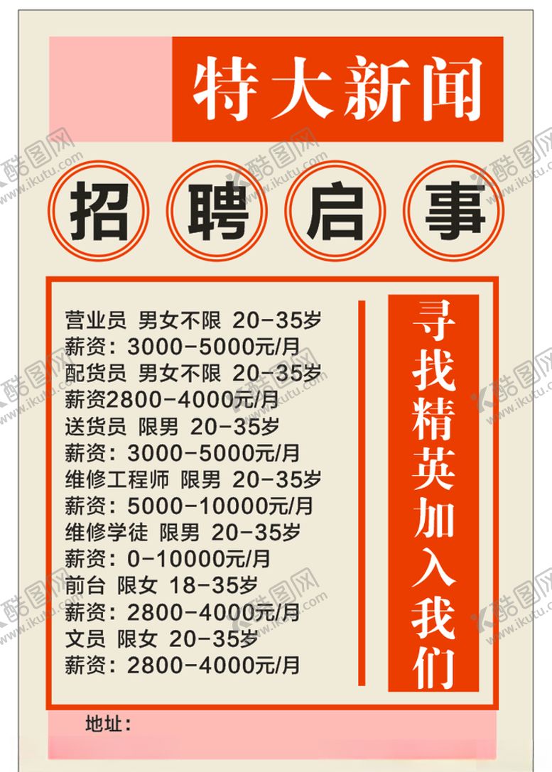 编号：94409006252025363449【酷图网】源文件下载-招聘启事