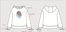 印花抽绳戴帽卫衣款式图