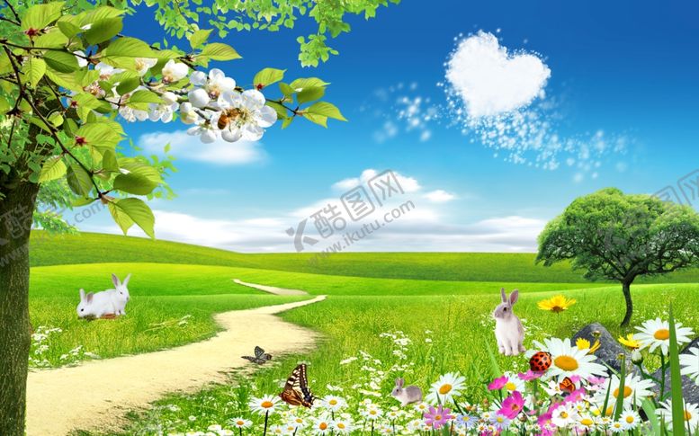 编号：33049509261215374613【酷图网】源文件下载-心形云朵风景背景墙