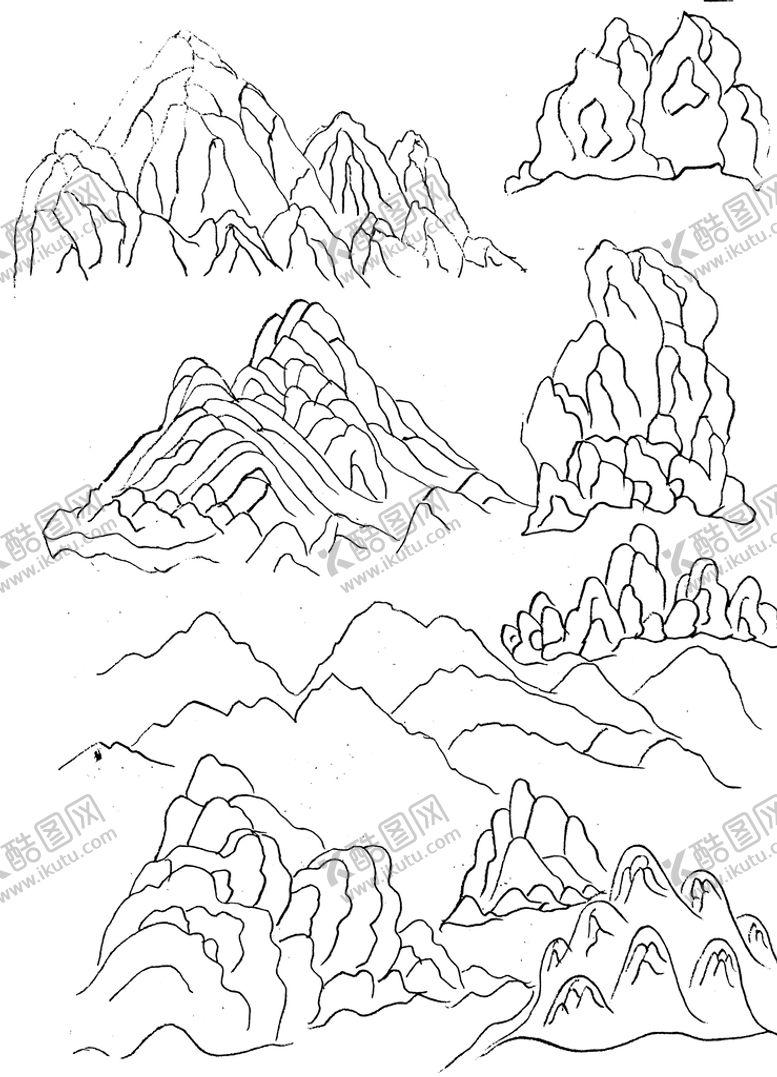 编号：29341709150457234182【酷图网】源文件下载-山白描水墨山素材水墨山矢量
