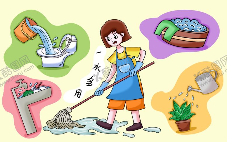 编号：91582302191805212253【酷图网】源文件下载-节约用水一水多用插画
