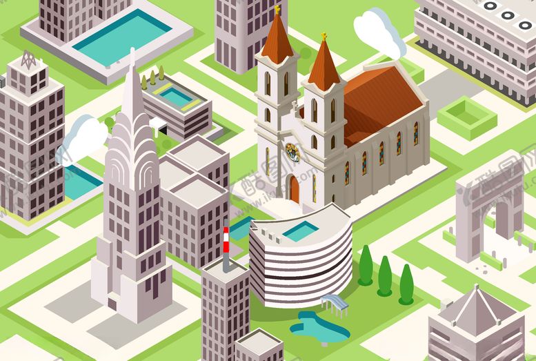 编号：30908110070709552319【酷图网】源文件下载-立体创意城市建筑物图案