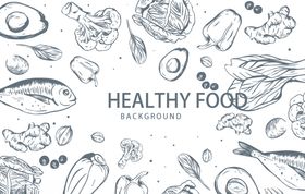 手绘健康食物背景矢量素材