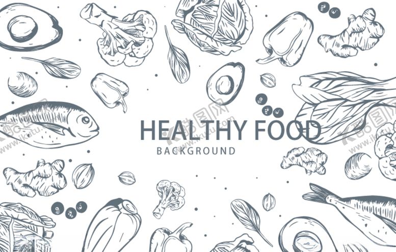 编号：97682909130445528675【酷图网】源文件下载-手绘健康食物背景矢量素材