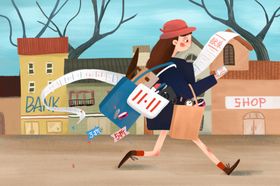 双11购物复古插画卡通背景素材