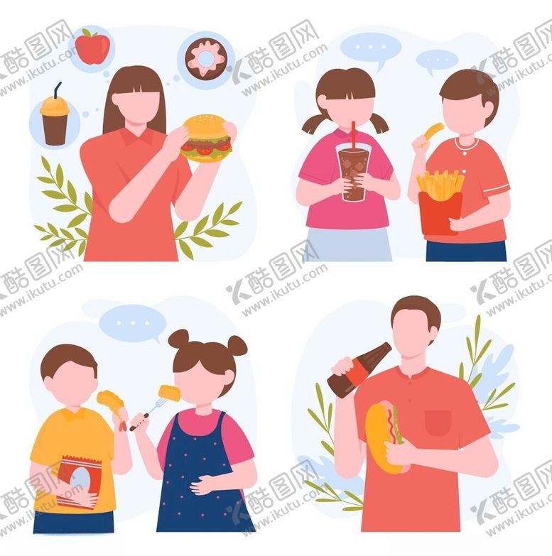 享受快餐卡通人物可乐面包水果