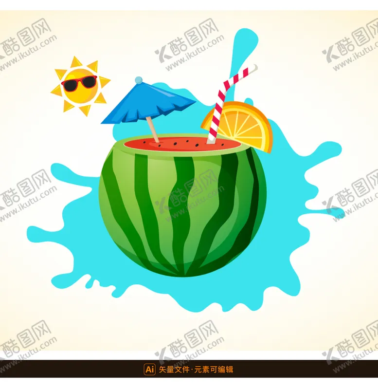 编号：27584309151604165201【酷图网】源文件下载-夏日西瓜饮料插画