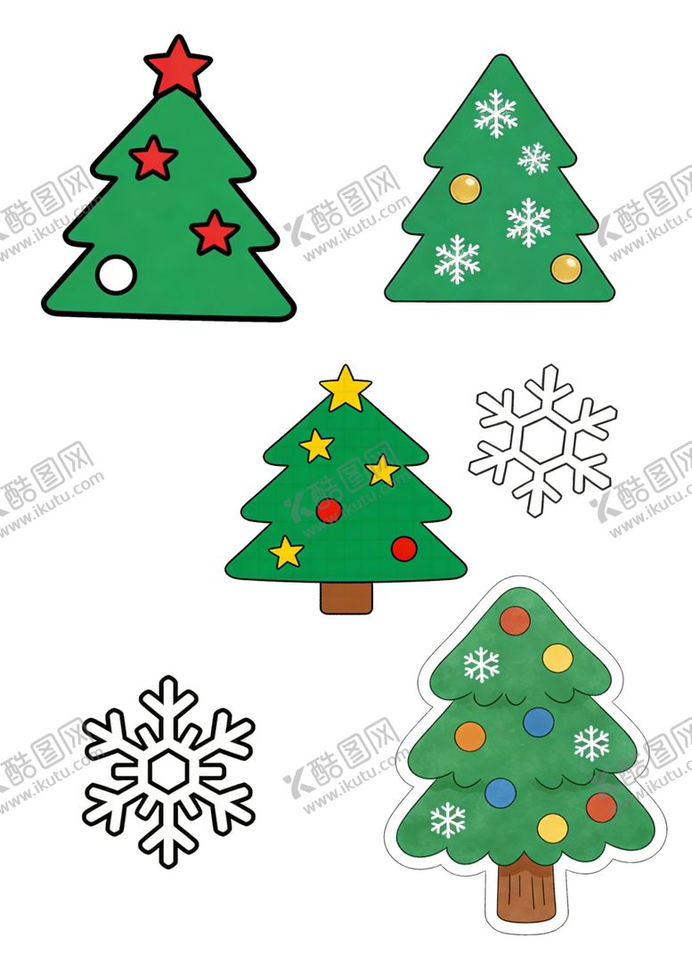 编号：51393904020416564520【酷图网】源文件下载-圣诞装饰多彩圣诞树与雪花