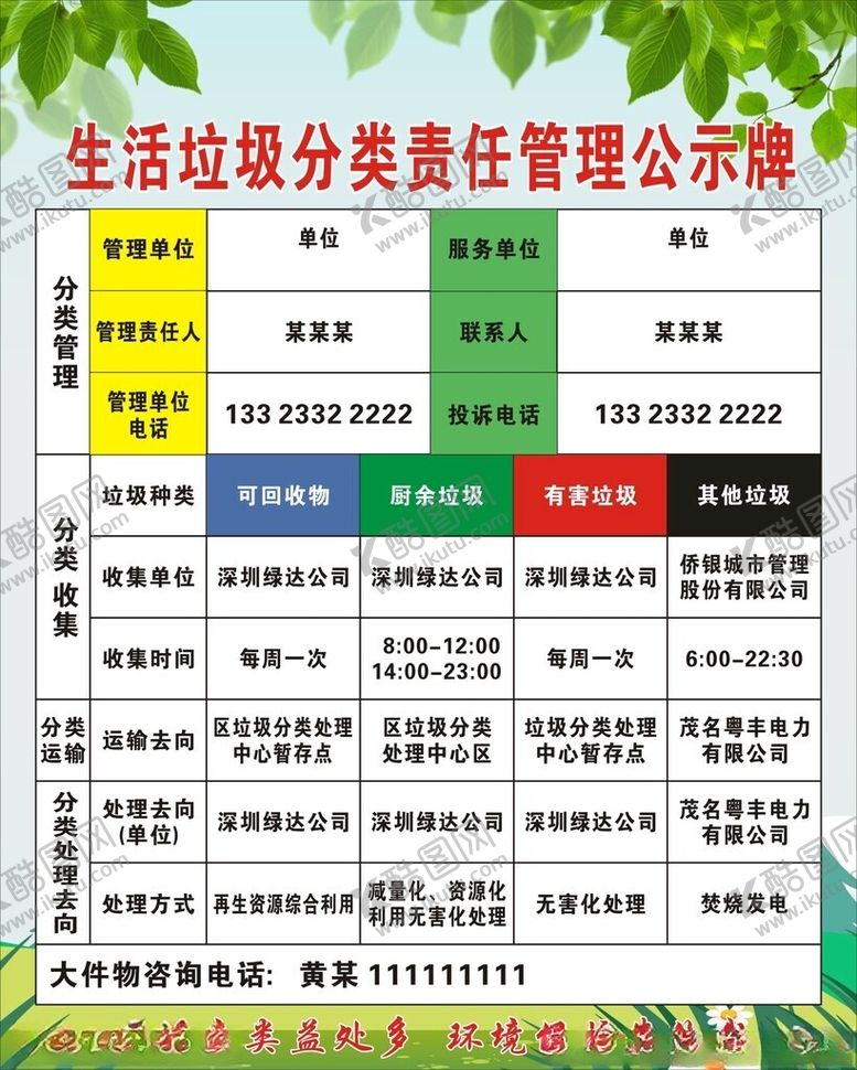 编号：42900402280255454274【酷图网】源文件下载-生活垃圾分类责任公示牌图片