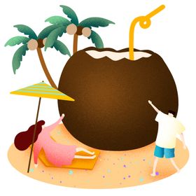 卡通椰子手绘椰子