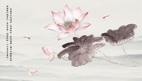 荷花蜻蜓花瓣背景墙