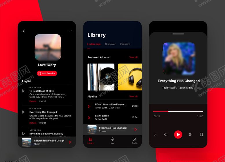 编号：14063409230310019788【酷图网】源文件下载-xd音乐黑色黄色UI设计列表页