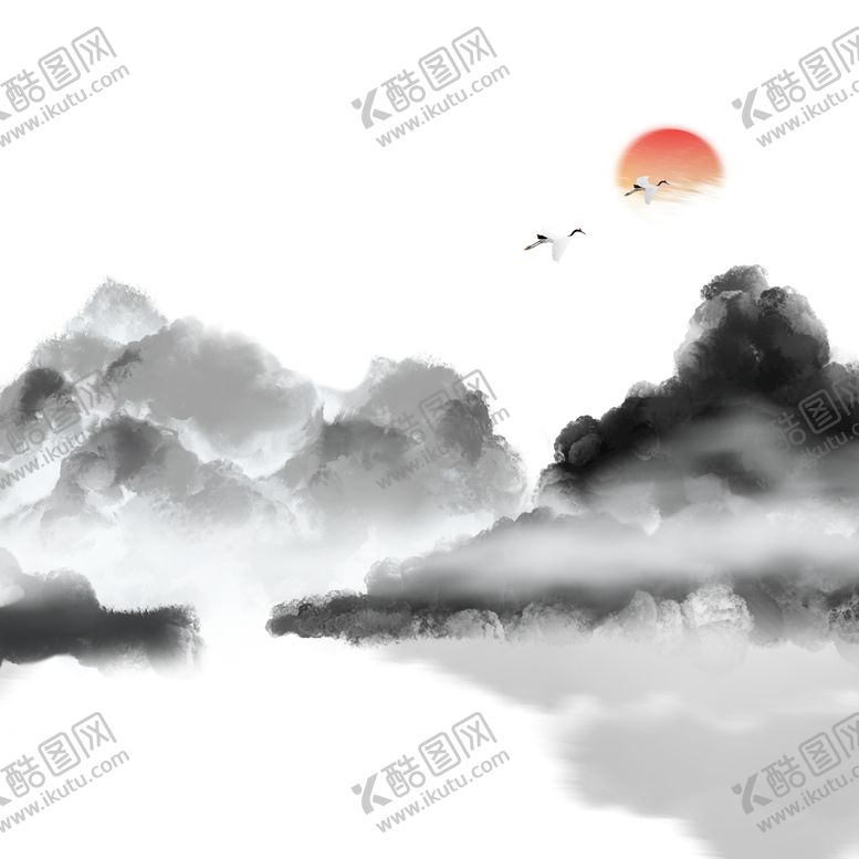 编号：83659109131928025709【酷图网】源文件下载-水墨山水意境白鹭