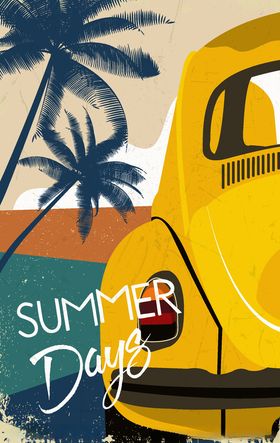 复古夏季海边轿车