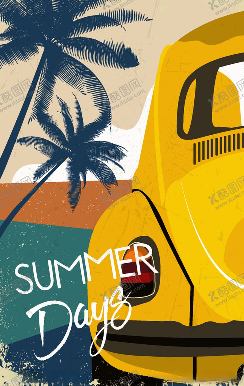 编号：33227310120027234390【酷图网】源文件下载-复古夏季海边轿车