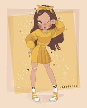 可爱卡通潮流少女插画