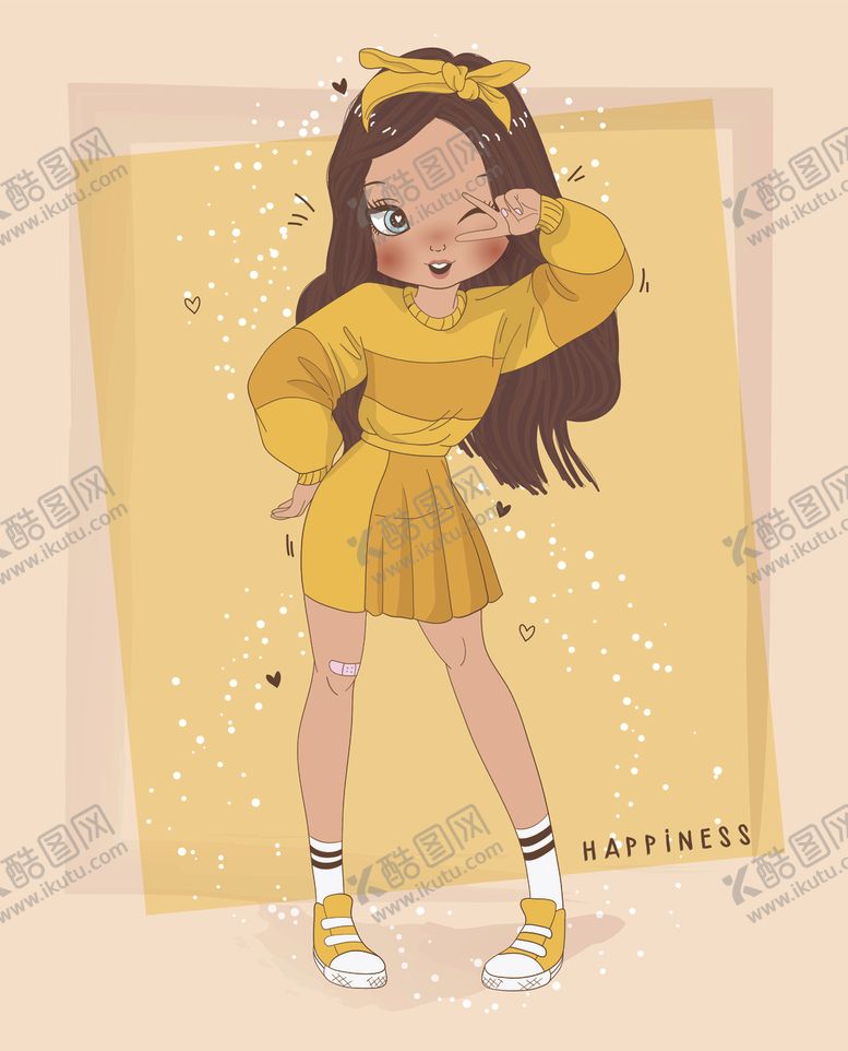 编号：86661407011519338440【酷图网】源文件下载-可爱卡通潮流少女插画
