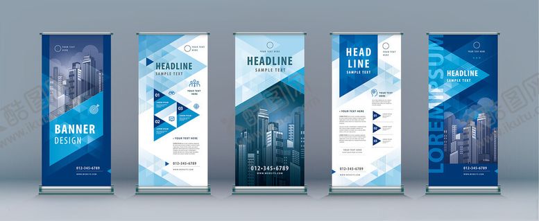 编号：24722011181646522751【酷图网】源文件下载-蓝色几何风商务展架设计