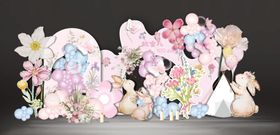 花园粉色生日美陈堆头