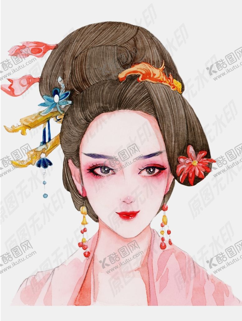 编号：50886710162141009912【酷图网】源文件下载-古风手绘发髻美女