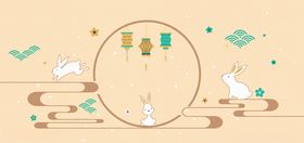 简约古风中秋节兔子灯笼背景
