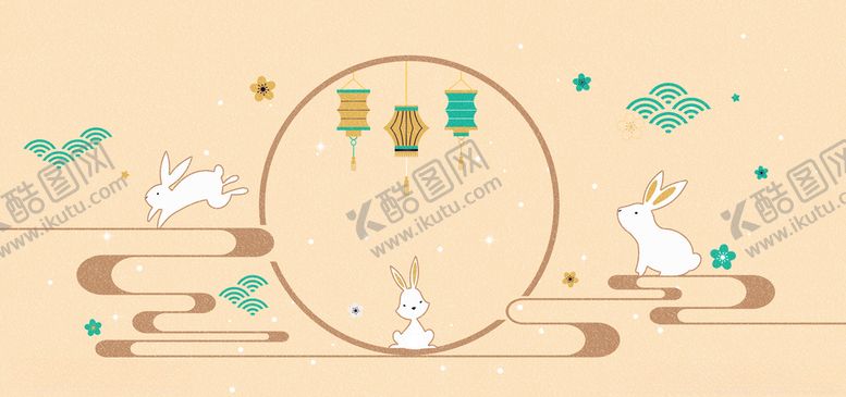 编号：35090209250228586908【酷图网】源文件下载-简约古风中秋节兔子灯笼背景