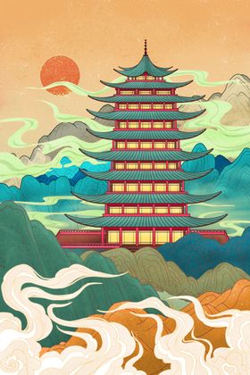 黄鹤楼传统建筑国风古风素材