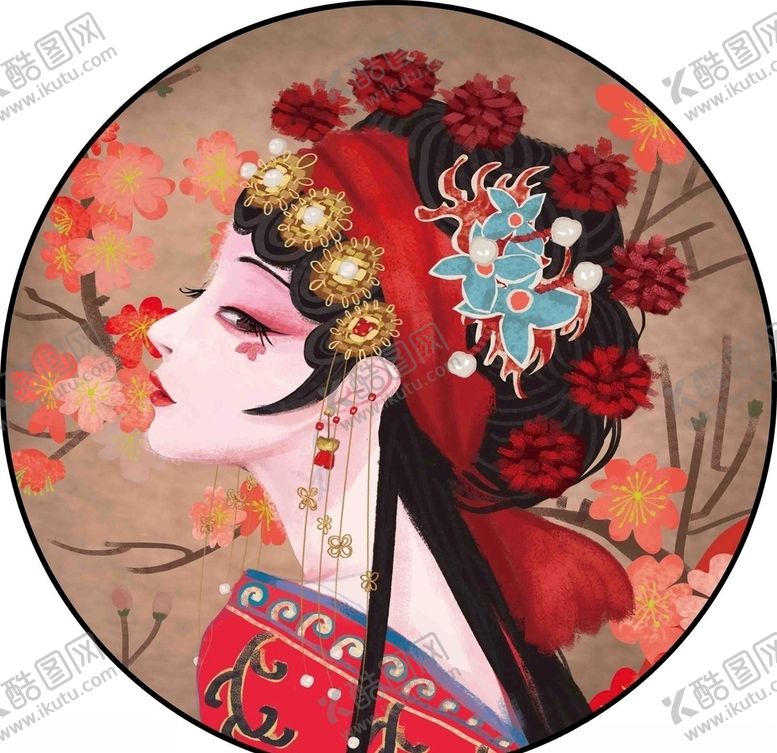 编号：95348406160041276809【酷图网】源文件下载-京剧花旦脸谱装饰插画