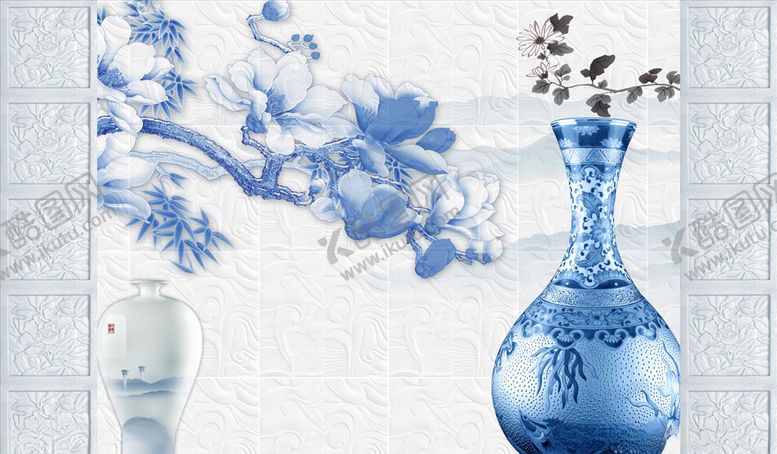 编号：89877605031405548308【酷图网】源文件下载-玉兰花瓶背景墙