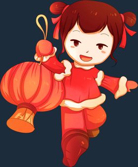 灯笼下看烟花的小女孩