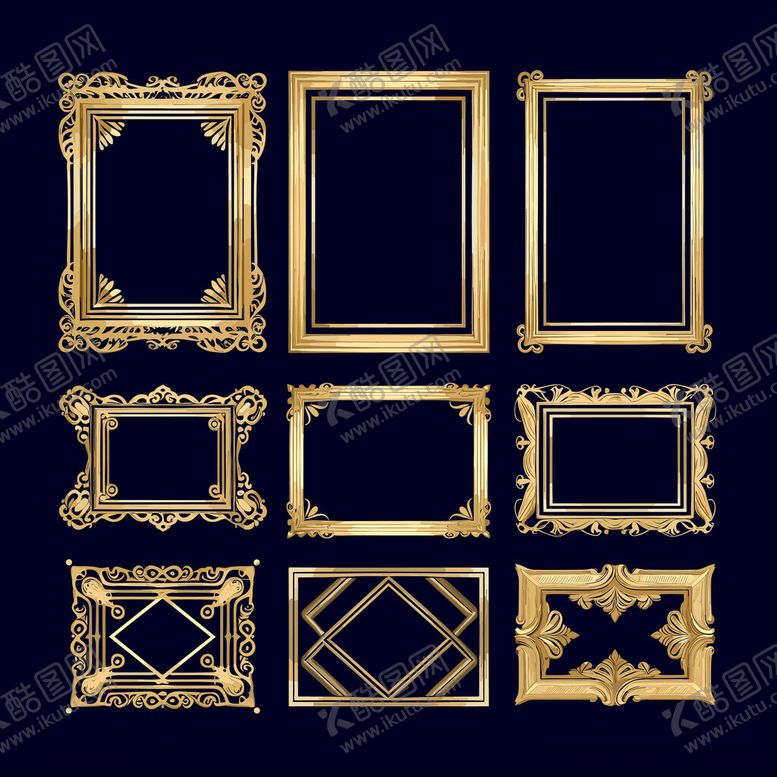 编号：38960311172246373825【酷图网】源文件下载-金色复古相框集合