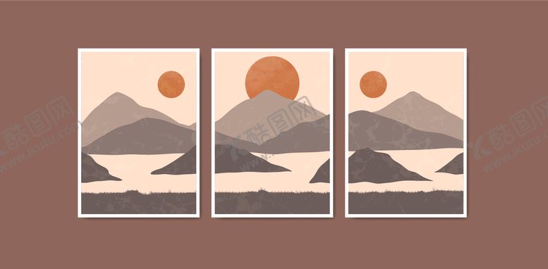 编号：73450510022245518005【酷图网】源文件下载-三联山水风景装饰画