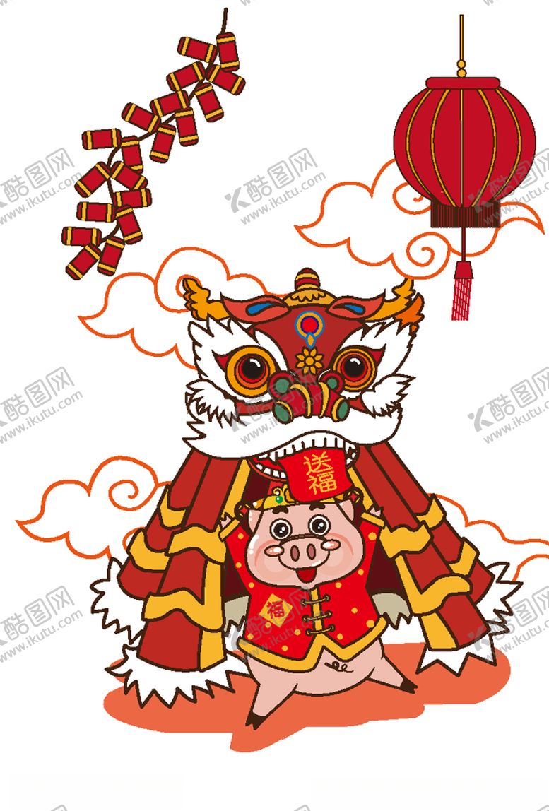 编号：28474609272051179117【酷图网】源文件下载-卡通猪猪舞狮