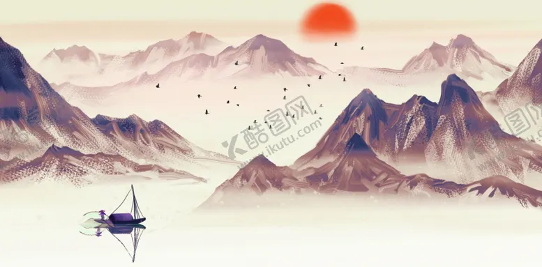 编号：65470107011828191945【酷图网】源文件下载-山水水墨复古插画背景海报素材
