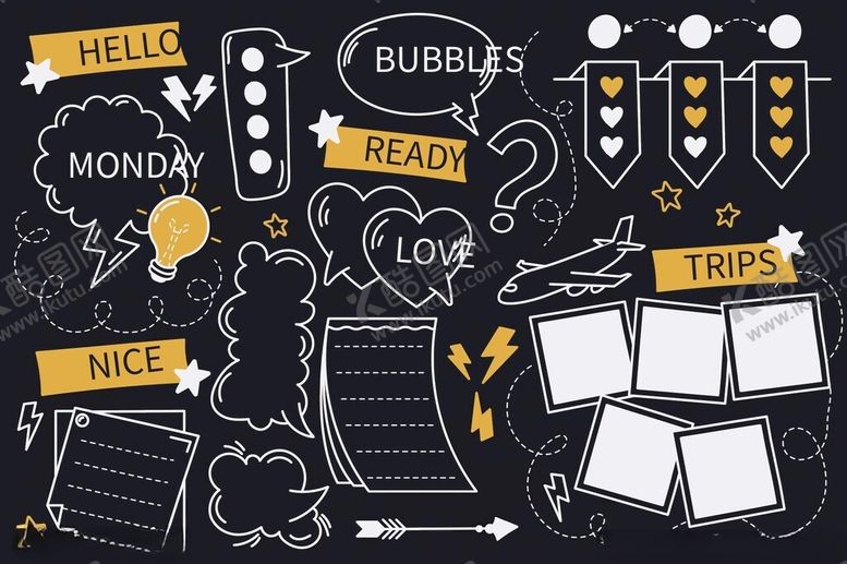 编号：86665606291722486779【酷图网】源文件下载-卡通风格黑板风装饰素材
