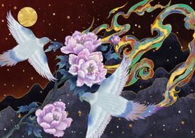 烫金中国风蝴蝶与牡丹