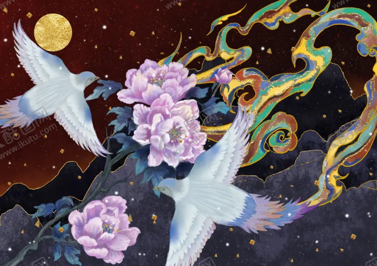 编号：61207709141935495987【酷图网】源文件下载-烫金中国风牡丹花鸟