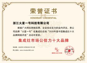 荣誉证书十大品牌火星一号