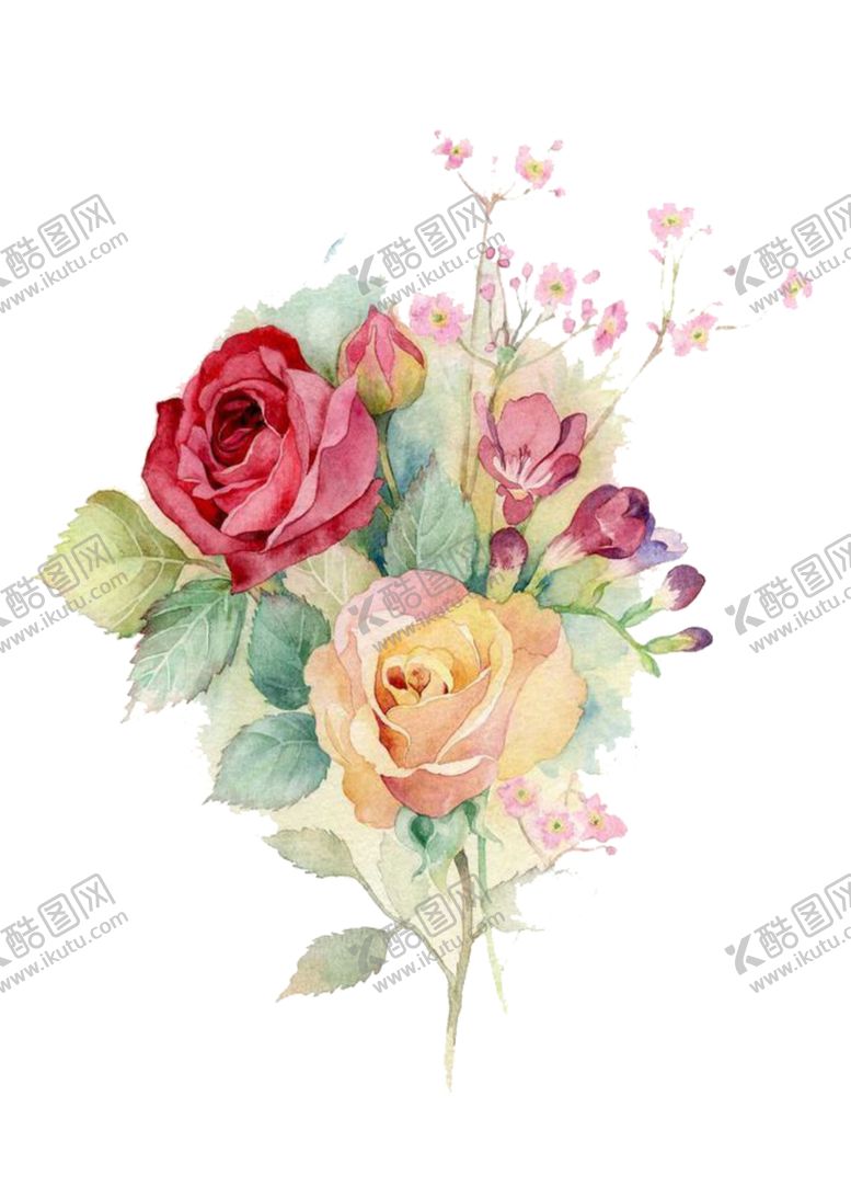 编号：94016001231543016611【酷图网】源文件下载-手绘插画水彩玫瑰花束请柬插图