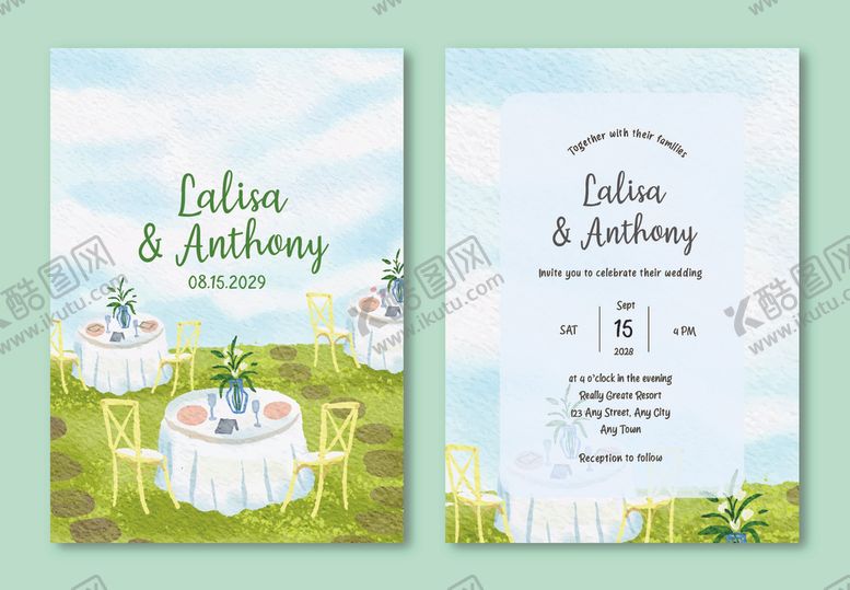 编号：35812104031029579213【酷图网】源文件下载-清新草地婚礼邀请函设计