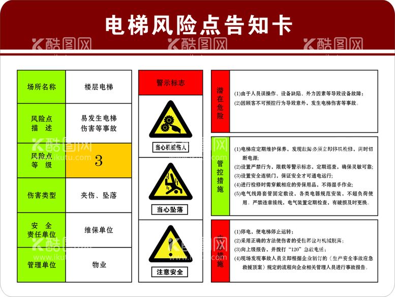 编号：91177512021201068496【酷图网】源文件下载-电梯风险点告知卡